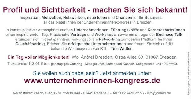 Unternehmerinnenkongress Dresden 2016 Anzeige